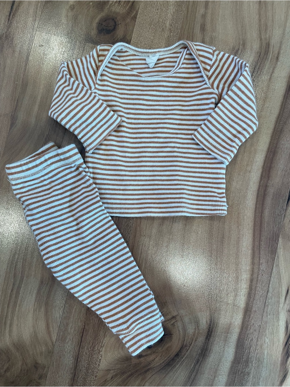 Quincy Mae Cream and Brown Striped organic cotton baby set